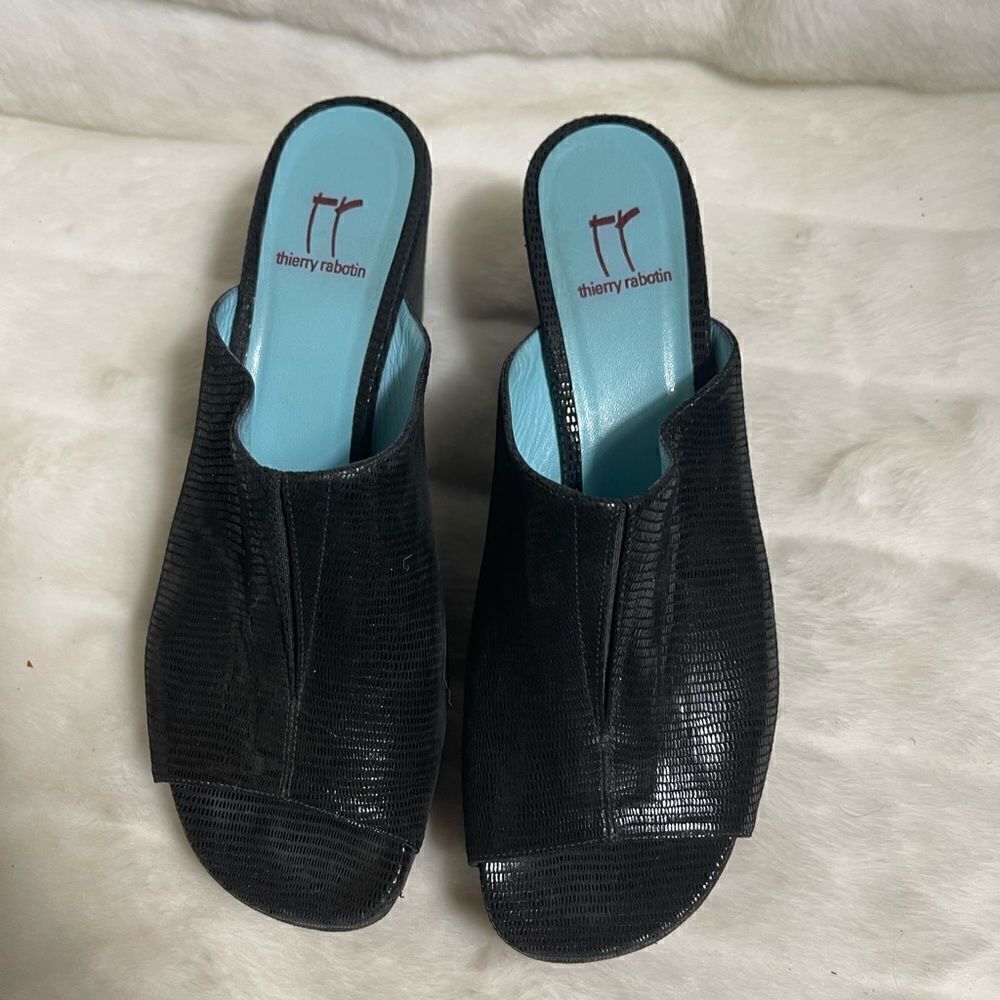 Thierry Rabotin black reptile prints slip on wedge platform sandals EUR …